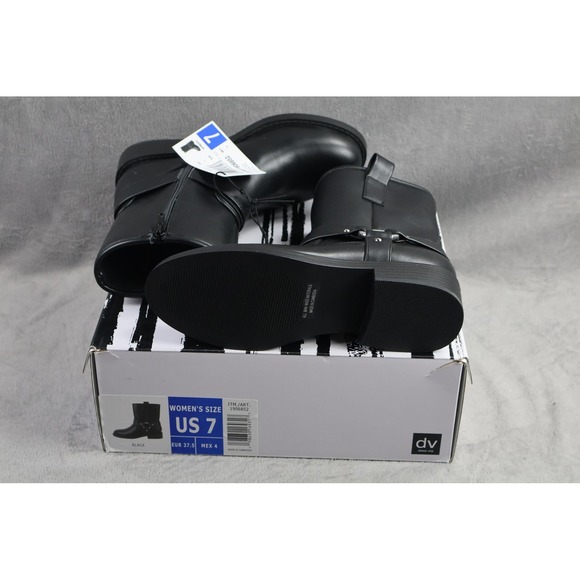 Dv Boots Womens Size 7 Black Biker Mid-Calf Zip Faux Leather Studded Straps - Picture 4 of 5